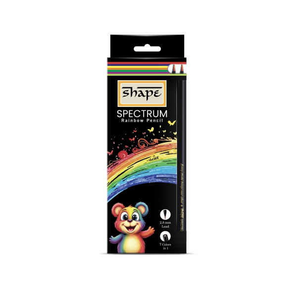 Shape Spectrum Rainbow Pencil 5 pieces blister pack featuring 7-in-1 multicolour lead.