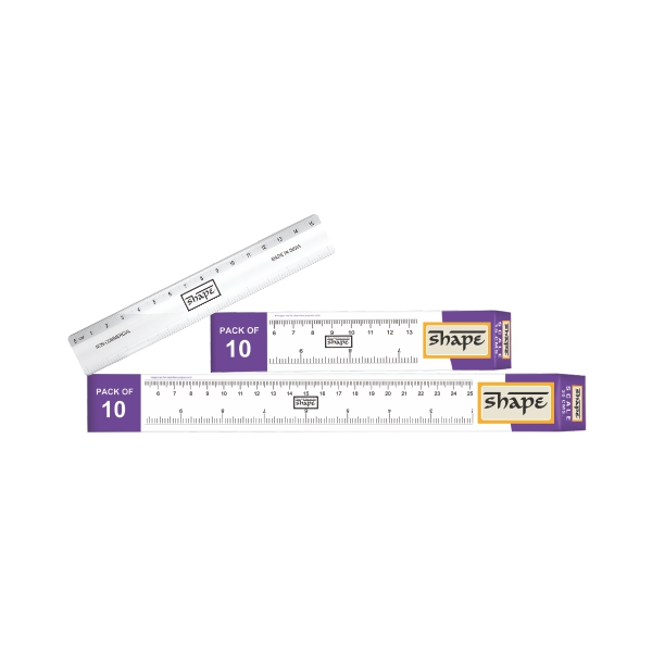 Shape Ruler plastic scale featuring clear markings and smooth edges, known as the best scale for students