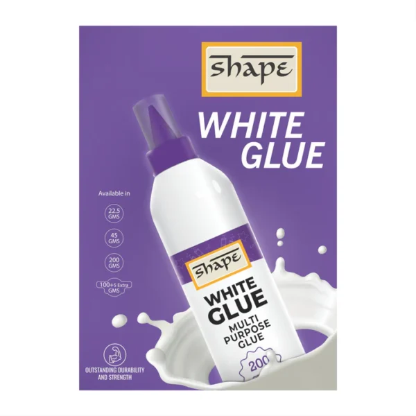 Shape White Glue bottle with easy-flow nozzle for neat pasting and strong bonding.