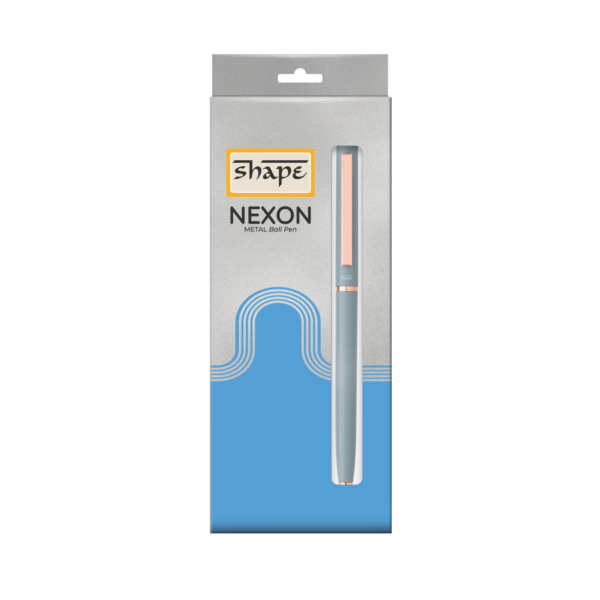 Shape Nexon Ball Pen in pastel blue and grey with rose gold accents, known as one of the best quality pens
