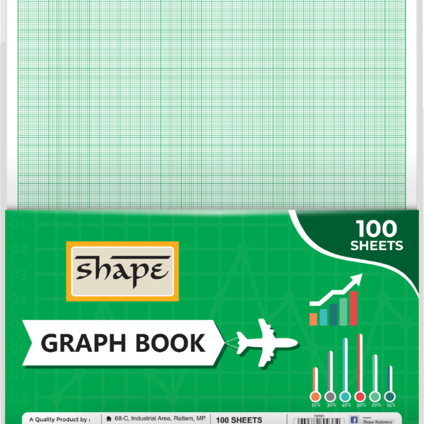 Shape Stationery Graph sheets, featuring a green cover with growth charts and an airplane icon, sized 22x28 cm for students and professionals.