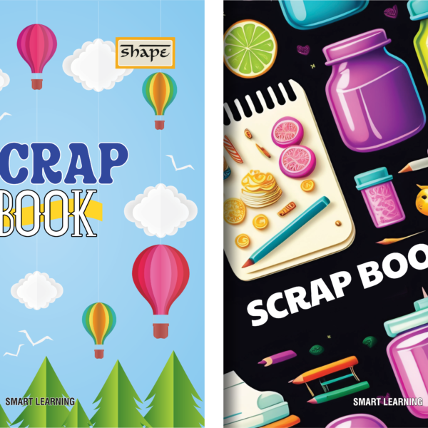 Shape Stationery scrap book for kids featuring bright, playful covers and thick paper sized 22 by 28 cm, ideal for craft activities, glue, and colours.