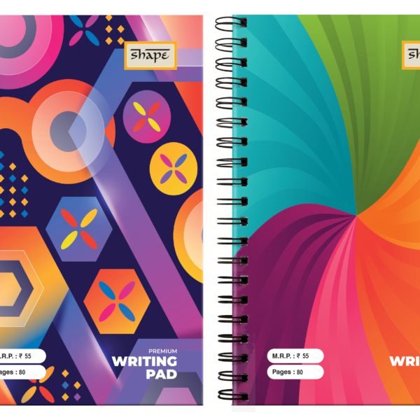 Shape Stationery Wiro writing pad for students 1/6 size with abstract colorful cover design and spiral binding.