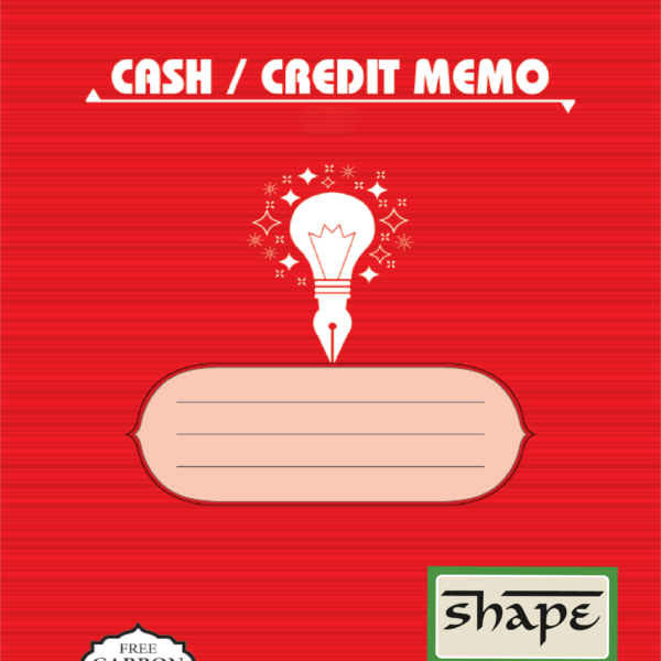 Red Shape Cash book featuring a creative lightbulb and pen nib icon, with "Free Carbon Inside" badge, designed for small business transaction recording.